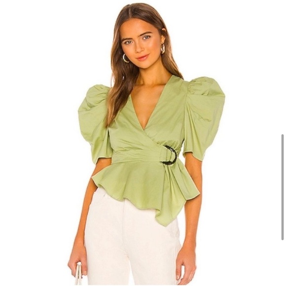 House of Harlow 1960 Revolve Jurie Puff Sleeve Green Blouse M NWT - Picture 10 of 10
